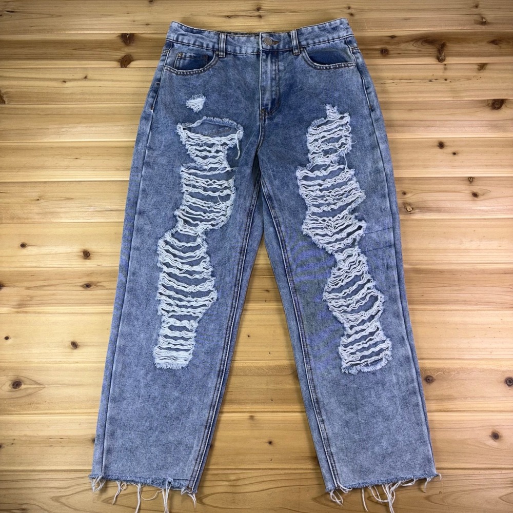 Indigo Rein Jeans Womens 11/29 Distressed Acid Wash Straight Leg High Rise Crop